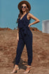 Deep V-Neck Sleeveless Solid Jumpsuit